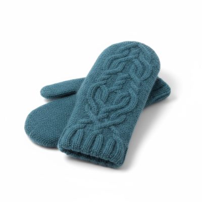 Cabled City Mittens on white alpaca merino wool