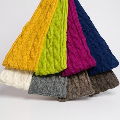 Collage of cable headband alpaca merino wool