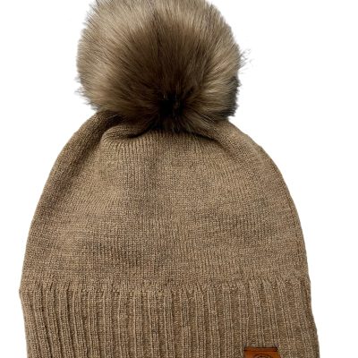 Simple Beanie Fawn with pom alpaca wool