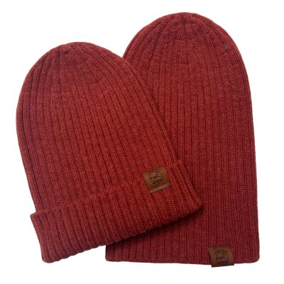 Ribbed Beanie Dark Coral alpaca merino wool