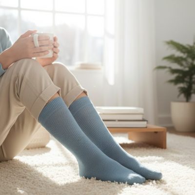 Wedgewood on model alpaca merino wool