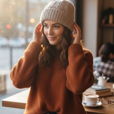 Grow hat on amber sweater merino wool