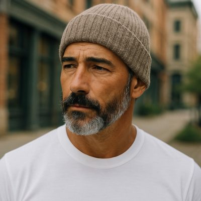 man in ribbed beanie alpaca merino wool