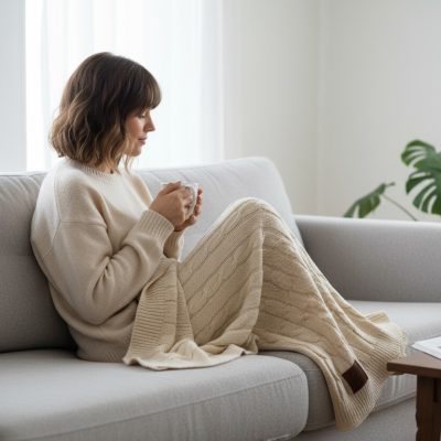 Cotton girl couch natural throw alpaca cotton merino wool