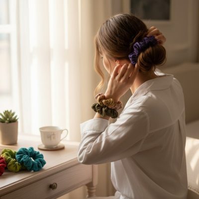 Scrunchie on model merino wool
